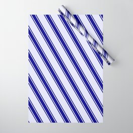 [ Thumbnail: Lavender & Dark Blue Colored Striped Pattern Wrapping Paper ]