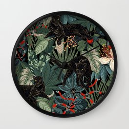 Tropical Black Panther Wall Clock | Wildcats, Fruits, Jungle, Tropicalleafs, Red, Floral, Blackleopard, Snake, Flowers, Graphicdesign 