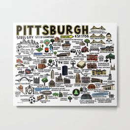 Pittsburgh Map  Metal Print | Pittsburghskyline, Allegheny, Pittsburghdecor, Pittsburghart, Digital, Steelcity, Cityofchampions, Yinzers, Theburgh, Shadyside 