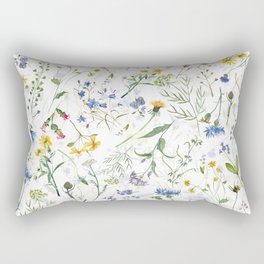 Scandinavian Midsummer Blue And Yellow Wildflowers Meadow  Rectangular Pillow