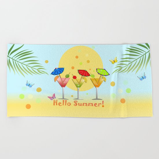 Hello Summer, vector illustration with text Beach Towel