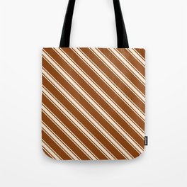 [ Thumbnail: Brown & Beige Colored Stripes Pattern Tote Bag ]
