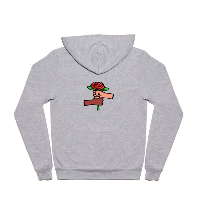 Two Hands Holding Red Rose Mascot Hoody