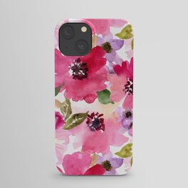 Watercolor Flowers Pink Fuchsia iPhone Case
