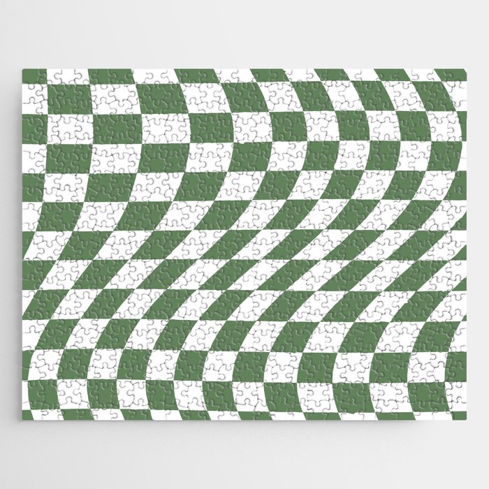 checked, sage green Jigsaw Puzzle