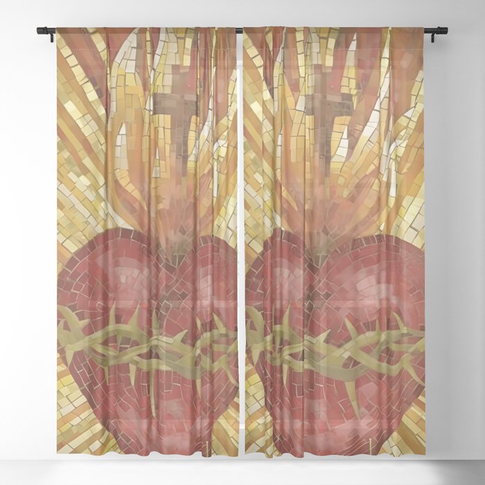 Sacred heart stained glass Sheer Curtain