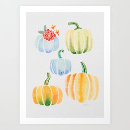 Modern Pumpkins In Watercolor Pattern and Wall Art Art Print