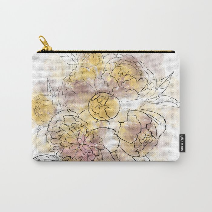 Dreamy watercolor perfume and flower fashion poster | Parfum peony glamour poster | Fashion illustration yellow brown original art print  Carry-All Pouch