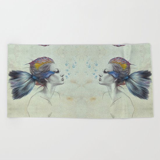 When I was a fish | textured Beach Towel