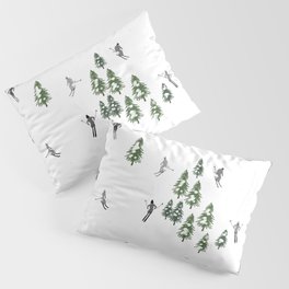 Holiday Skiers Illustration - Black and White Skiing Pillow Sham