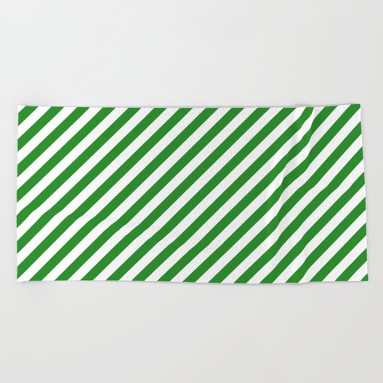 Diagonal Stripes (Forest Green/White) Beach Towel