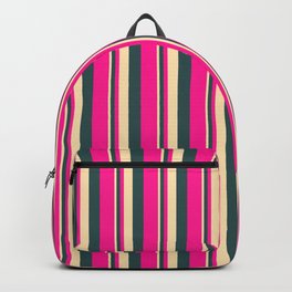 [ Thumbnail: Beige, Dark Slate Gray, and Deep Pink Colored Stripes/Lines Pattern Backpack ]