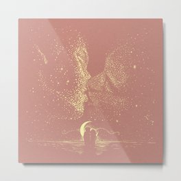 Starcrossed | Peach Lithograph Metal Print | Stars, Summer, Starcrossed, Girl, Thelovers, Kissing, Sea, Lovers, Ocean, Retro 