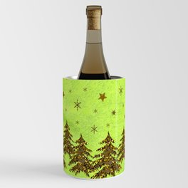 Sparkly Christmas tree, stars on abstract green paper Wine Chiller