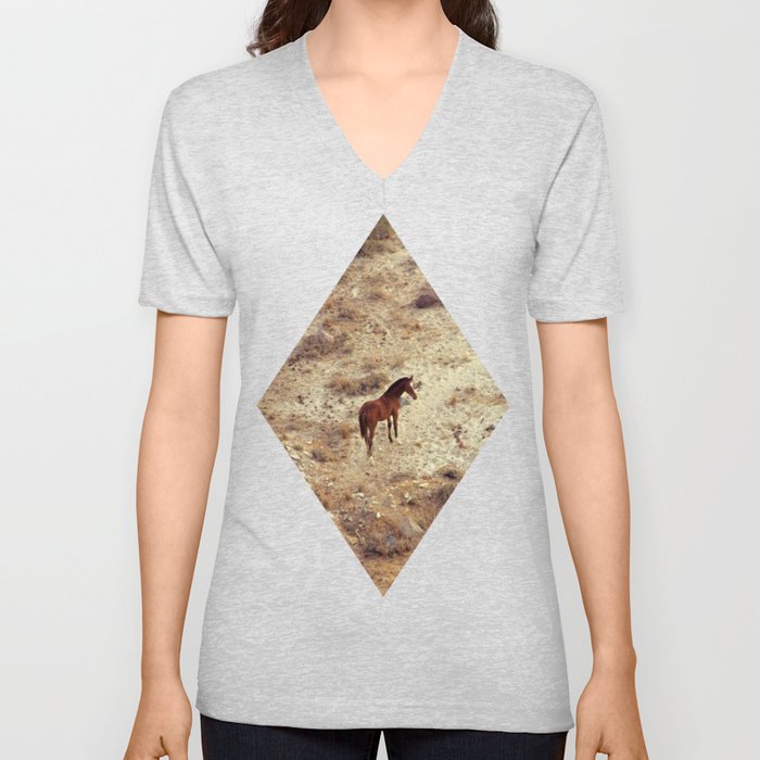 Horse in Santorini V Neck T Shirt