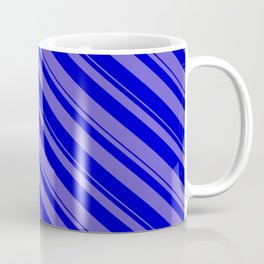 [ Thumbnail: Slate Blue and Blue Colored Stripes/Lines Pattern Coffee Mug ]