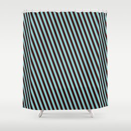 [ Thumbnail: Dim Grey, Light Blue, Turquoise, Maroon, and Black Colored Lined/Striped Pattern Shower Curtain ]