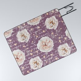 Shabby-Chic Watercolor Roses on Purple Picnic Blanket