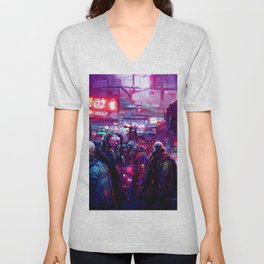 Postcards from the Future - Cyberpunk Street Market V Neck T Shirt