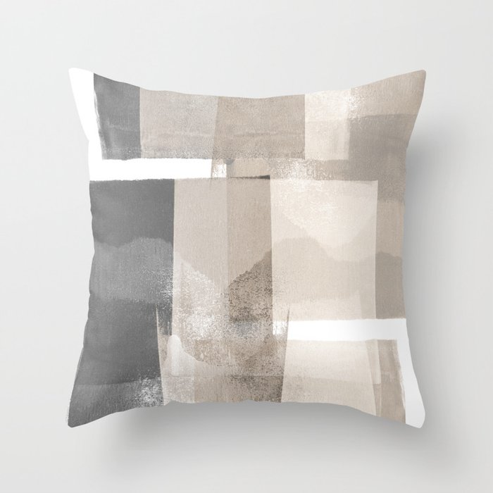Grey and Beige Minimalist Geometric Abstract “Building Blocks” Throw Pillow