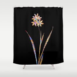 Floral Ixia Fusco Citrina Mosaic on Black Shower Curtain