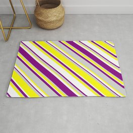 [ Thumbnail: White, Purple, Light Gray & Yellow Colored Lines Pattern Rug ]