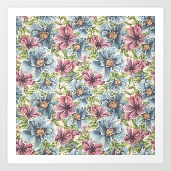 Hibiscus Vintage Pattern Art Print