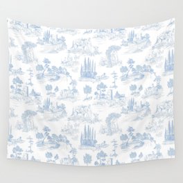 Toile de Jouy French Vintage Baby Blue & White Wall Tapestry