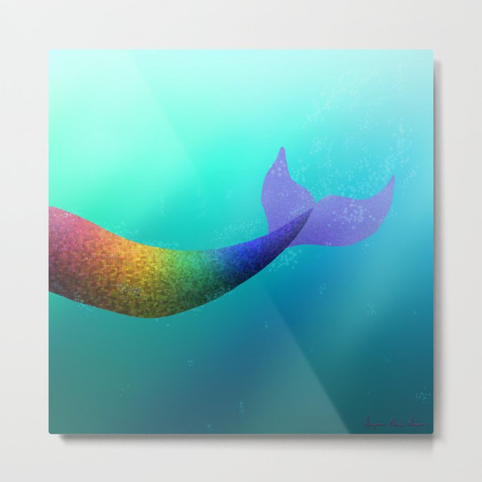 Underwater Swimming Mermaid Fins Rainbow Metal Print