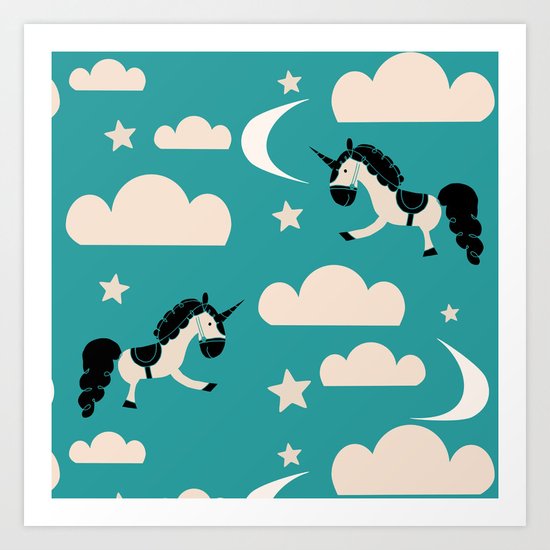Unicorn Teal Art Print