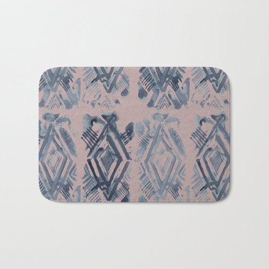 Simply Ikat Ink in Indigo Blue on Clay Pink Bath Mat