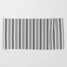 [ Thumbnail: Dim Grey & Light Gray Colored Stripes Pattern Beach Towel ]