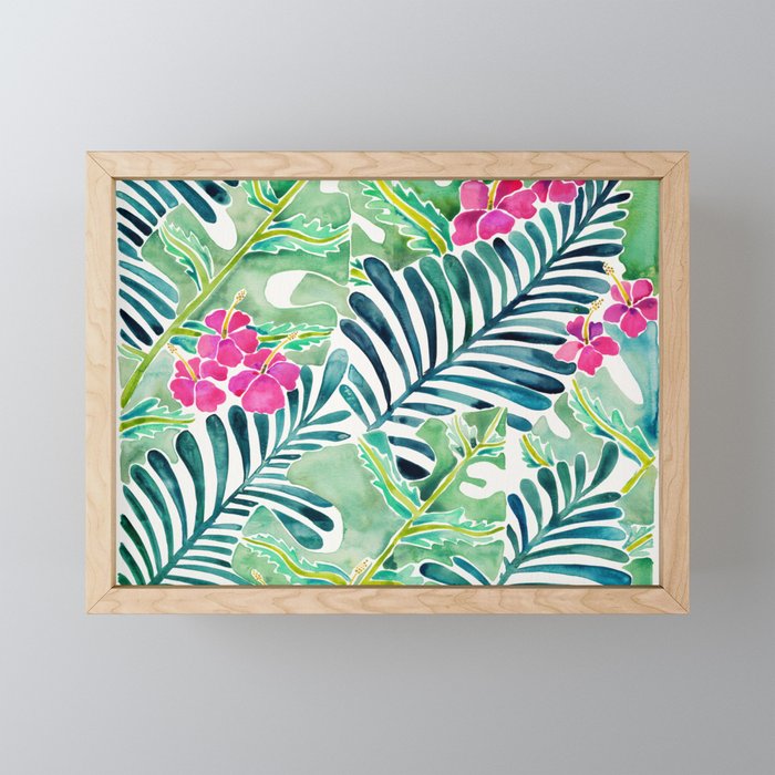Lush Tropical Fronds & Hibiscus Framed Mini Art Print
