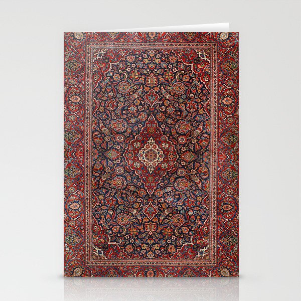 Persia Kurk Kashan Old Century Authentic Colorful Surreal Red Collage Vintage Rug Pattern Stationery Cards