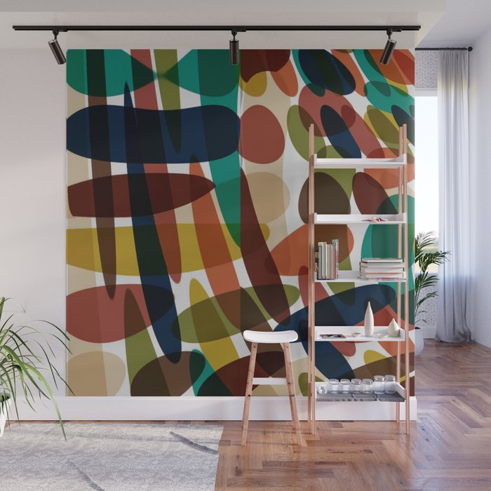 Midcentury Modern Color Shapes - copper teal navy olive Wall Mural