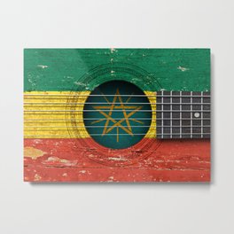 Old Vintage Acoustic Guitar with Ethiopian Flag Metal Print