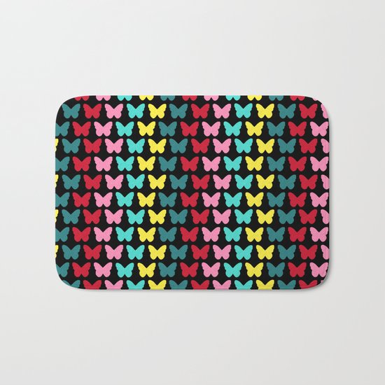 Happy Butterflies on Black Bath Mat