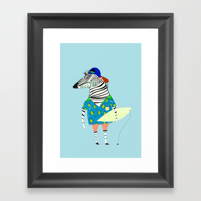 surfer zebra Framed Art Print