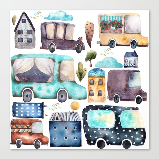 Watercolor town Canvas Print