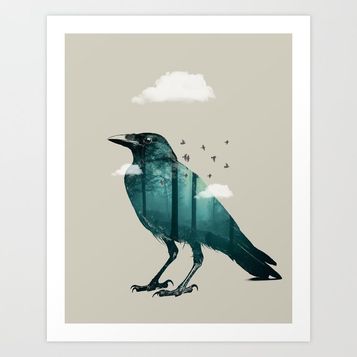 Teal Raven Art Print