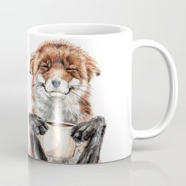 " Morning fox " Red fox with her morning coffee Coffee Mug | Watercolor, Curated, Foxart, Wildlifepainting, Fox, Hollysimental, Cupofjoe, Wildlifeart, Foxdrinkingcoffee, Morning 
