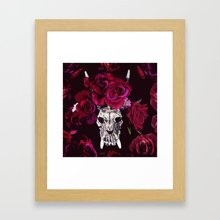 Dragon Skull and Roses Framed Art Print