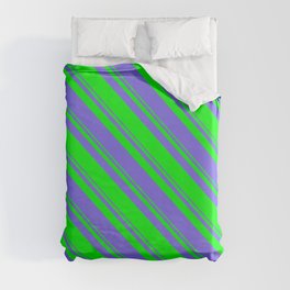 [ Thumbnail: Lime and Medium Slate Blue Colored Lined Pattern Duvet Cover ]