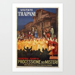 Italian travel ad Christian Easter procession Trapani Art Print
