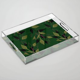 Green, Gold, and a touch of Pink Foliage Acrylic Tray