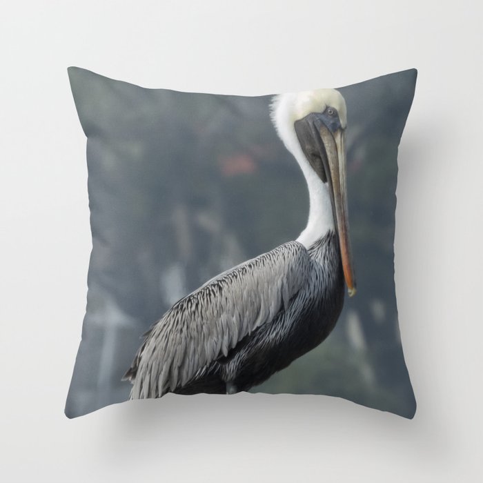 Regal Brown Pelican on Wooden Post Throw Pillow