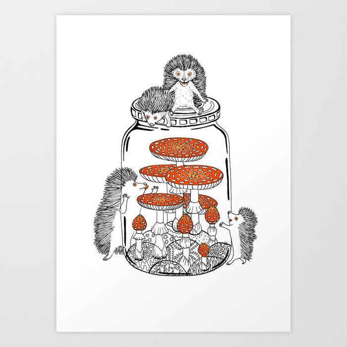 Hedgehog Amanita Mushroom Art Print