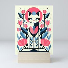 Cat amongst Tulips Mini Art Print
