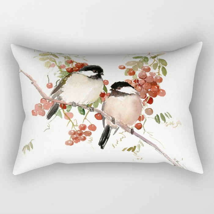 Chickadee Bird Vintage Bird Artwork, two birds, chickadees woodland design Rectangular Pillow