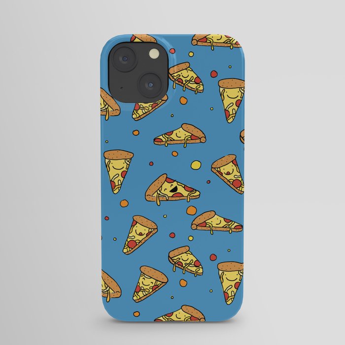 Cute Happy Smiling Pizza Pattern on blue background iPhone Case